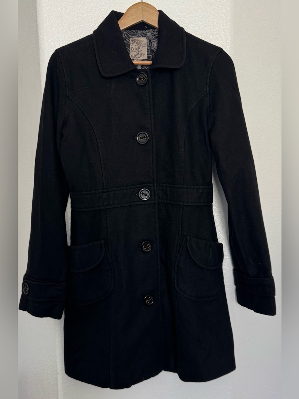 Tulle Black Women's Coat with Patterned Lining